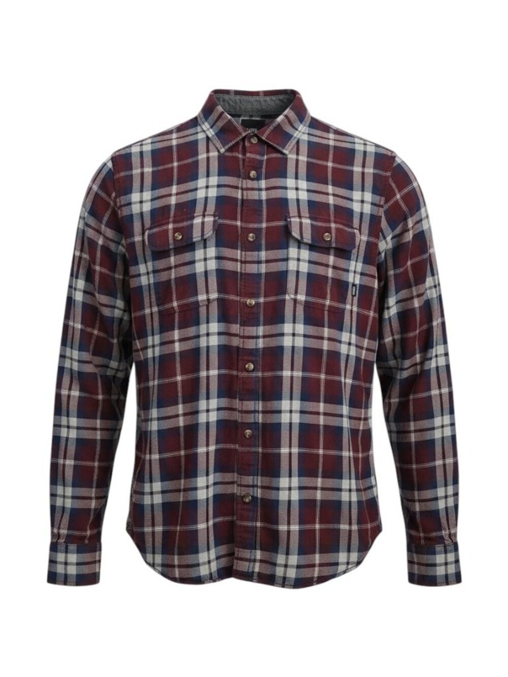 VANS Burgundy & Navy Plaid Sycamore Flannel Button-Up Shirt medium